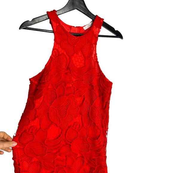 Lovers and Friends Red Crochet Floral Lace Sleeveless Above Knee Dress Small - Picture 2 of 9
